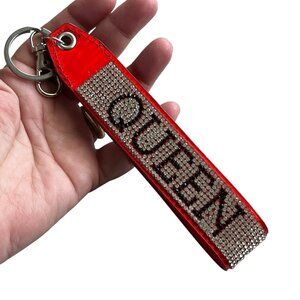 ** Rhinestone Queen Bracelet Keychain Key Ring Purse Bag Backpack RED